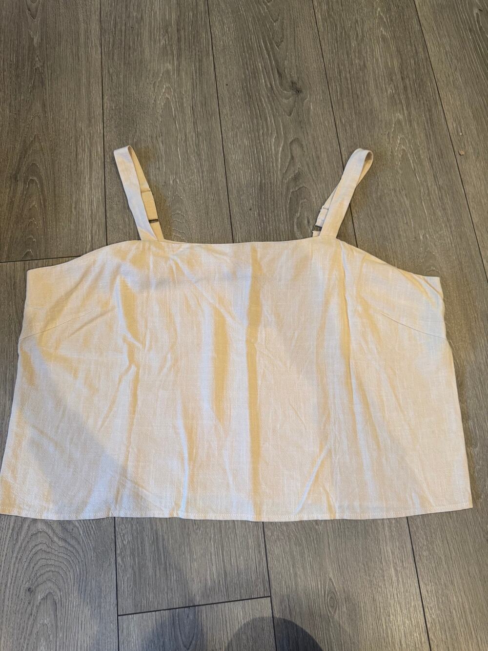 Anrabess XXL Linen Blend Crop Top Beige Adjustable Straps